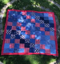 Vintage Quilt Denim Cherries Red blue Anchor Floral Rustic Has Flaws So Cute picture