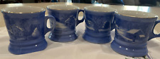 Vintage Blue Currier & Ives Shaving Drinking Mugs Winter Scenes  USA picture