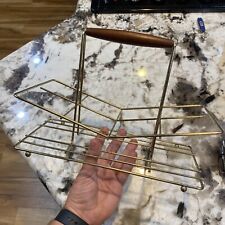 Vtg Mid Century Modern Metal Wire 8 Drink Glass Holder Caddy Carrier Wood Handle picture