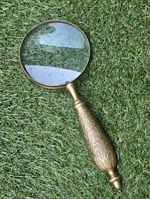VINTAGE 10 inch BRASS HAND-HELD NAUTICAL 4 Inch MAGNIFYING GLASS - RARE picture