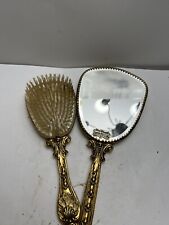 Vtg Style built Accessories Brush And Mirror Set. 24k Gold Plated picture