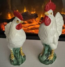 Lefton Vintage Ceramic Rooster and Hen Chicken Figurines Hand Painted picture