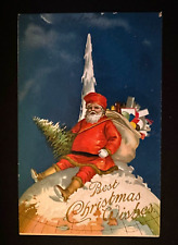 SANTA CLAUS~on Top of The World ~Tree ~Toys~Antique Christmas Postcard-k436 picture