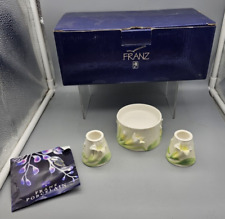 FRANZ Sculptured Porcelain Garden Blessing Wedding Candleholder Set/3 New picture
