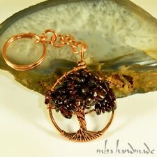 Garnet Crystals Tree Of Life Keychain (Keyring) Pure Copper Wire Wrapped Jewelry picture