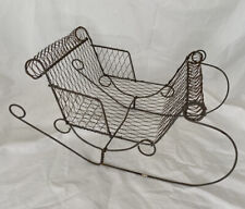 VTG Primitive WIRE METAL CHRISTMAS HOLIDAY SLEIGH BASKET Pot PLANTER CRAFTS picture