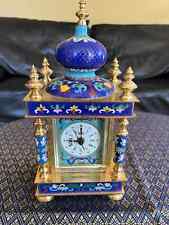 Vintage Chinese  Cloisonné Brass Enamel Blue Floral Mantle Carriage Clock picture