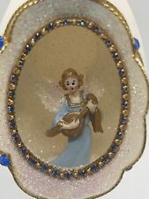 Vintage Christmas Mid Century Embellished Large Egg Blue Angel Elegant Ornament picture