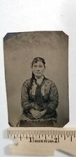 Antique Tintype Photograph PRETTY WOMAN IN A GINGHAM DRESS Pink Cheeks E4 picture
