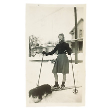 Cross-Country Skiing Woman Snapshot 1930s Portland Oregon Skidmore Street B3519 picture