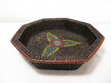 Vintage 1930's HANDPAINTED OCTAGON WOVEN BASKET TRAY Native TRIBAL ART Decor picture
