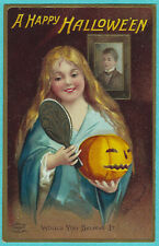 Vtg Clapsaddle Halloween Girl JOL Future Husband Superstition Gilded A/S Emb PC picture