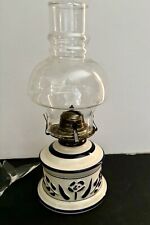 Vintage Lamplight Farms Ceramic  Oil Lamp White And Blue picture