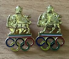 MIDDLE EAST,2 x BRASS/ENAMEL SUN/LION/IMP CROWN PIN BADGES,1974 OLYMPIC…. picture