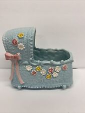 Vintage Napco Baby Crib Cradle Planter Blue Pink Flowers Boy Girl picture