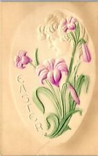 Vintage Easter Postcard Beautiful Embossed Lady Intertwined with Lily Flowers  picture