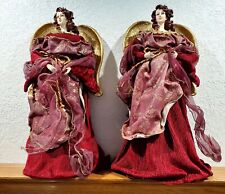 2 Elegant Victorian Angel Lady Christmas Tree Toppers Red & Gold Sparking Dress picture