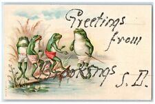 c1905 Greetings From Brookings South Dakota SD, Anthropomorphic Frogs Postcard picture