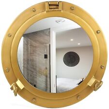 Antique 15 inch Brass Porthole Golden Finished Port Mirror Wall Hanging Ship picture