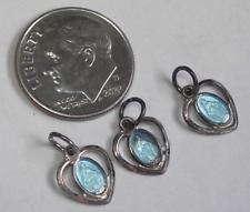 Vtg 3pc lot sterling tiny charm medals blue enamel heart Miraculous Virgin Mary picture