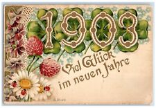 1908 Good Luck Viel Gluck Daisy Flowers Lady Bugs Shamrock Embossed Postcard picture