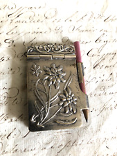 Pretty Antique French Art Nouveau Silver Plated Chatelaine Notebook Pencil c1905 picture