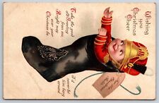 Santa Claus XMAS Postcard- Ellen Clapsaddle Boy Stocking Toy Soldier Series 1894 picture