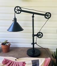 Table Lamp 28” Industrial Pully Wide Brim Aged Bronze Steel Farmhouse Steampunk picture