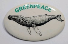 c1980s GREENPEACE WHALE Pin Celluloid Pinback Insert Ecology Ocean Vintage #1 picture