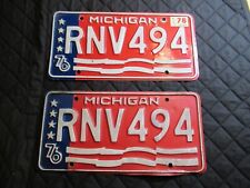 1976 Michigan Bicentennial License Plate Pair w/ 1978 Sticker #RNV 494 picture