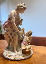 Antique German Porcelain Figurine Woman and Cherub Meissen Style picture