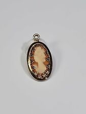 Carved Shell Cameo Charm Sterling Silver Setting Vintage Small & Delicate picture