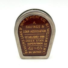 Bankers Loan & Investment Co Coin Bank Vintage Silver Red Good Horseshoe Shape picture