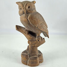 Vintage Hand carved wood wooden realistic  owl on tree branch 6