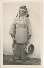 Native American Woman Indigenous Headdress Instrument Real Photo Postcard RPPC picture