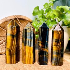 Natural Tiger's Eye Healing Crystal Wand Obelisk Reiki Tower Point Home Ornament picture