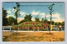 Davenport IA- Iowa, Monkey Island, Fejewary Park, Antique Vintage c1940 Postcard picture