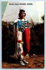 c1950's Hello From Remer Indian Woman Costume Minnesota Correspondence Postcard picture