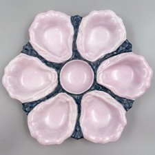 Antique Majolica Pink Oyster Plate 9" Scalloped Stamped 18 Maker "A" Deep Well picture