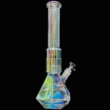 15" Heavy Glass Bong Smoking Hookah Colorful Percolate Water Pipe 14mm bowl picture