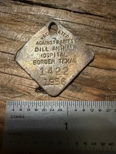 Vintage 1956 Dill Animal Hospital Borger Texas Rabies Vaccination Dog Tag picture