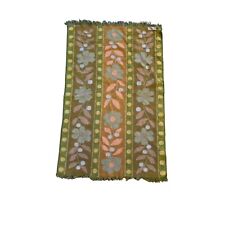 Vintage Cannon Royal Family Floral Cotton Woven Towel Mid-Century Green & Orange picture