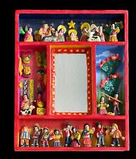 Retablo Peru Alberto Velasquez Folk Art Mirror 3D Nativity Scene Masks Wall Hang picture
