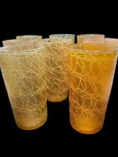 Set Of 8 Colour Craft 5 Orange 3 Yellow SPAGHETTI STRING Tall  WATER GLASSES picture