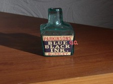 ANTIQUE RIBBED 3 SIDES BURST LIP INK PARKINSONS BLUE BLACK INK BURNLEY picture