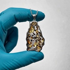 Natural Sericho Pallasite Meteorite Pendant Space Necklace With A Certificate picture