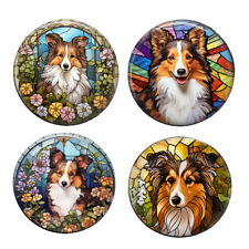 Set of 4 Sheltie Puppy Dog Fridge Magnets Faux Stained Glass Art Prints 2