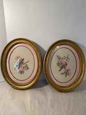 Set 2 Vintage Homco Bird Prints Picture Gold Oval Frame 11”x 9” Pink Green Boho picture