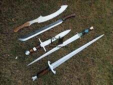 Set Of 5 Full Tang Swords Handmade Carbon Steel Blade Battle Ready + Sheath picture