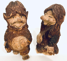 Vintage Troll Sculptures Norway Carved Wood Couple Lucky Love Folk Art Figurine picture